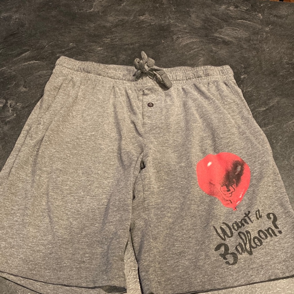 Mens It Want A Balloon gray red pajama lounge shorts size S